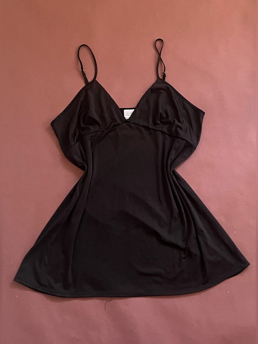 Secret Treasures Black Satin Chemise with Adjustable Straps